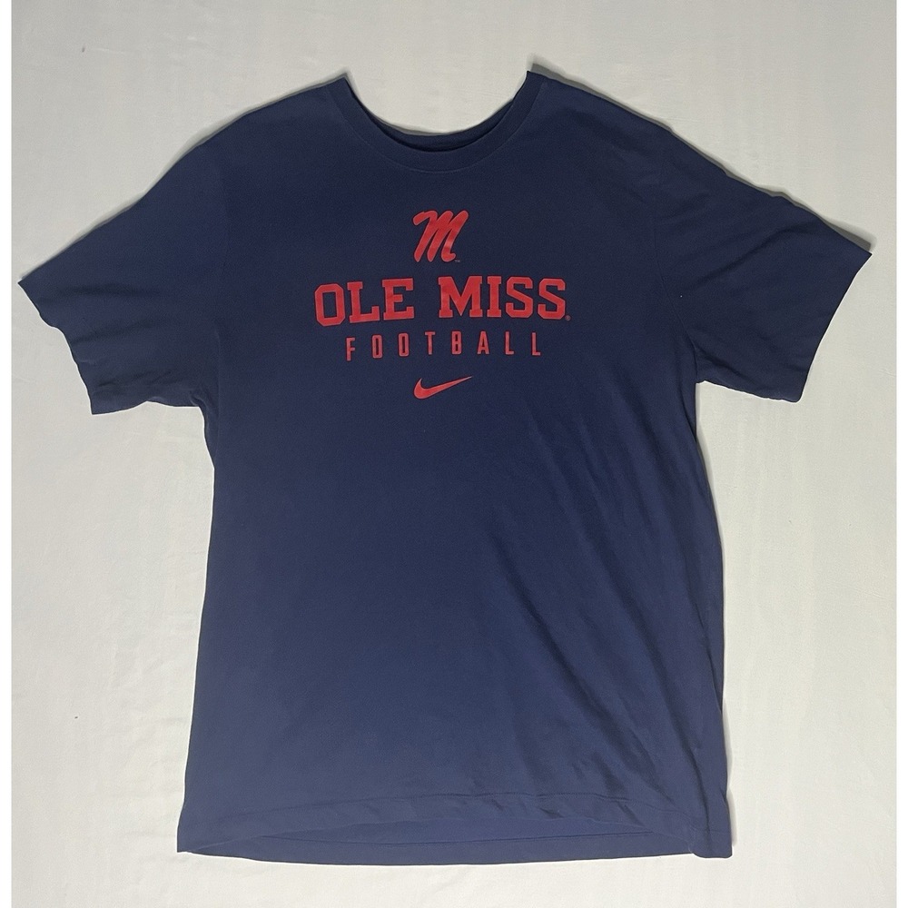 Nike Dri Fit Ole Miss Rebels Football T Shirt Mens Large Blue 363277-41S